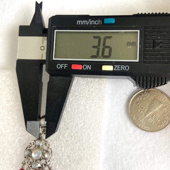 Sterling Silver 925 White Mother Of Pearl Red Beaded Chandelier Dangle Earrings - Picture 13 of 16